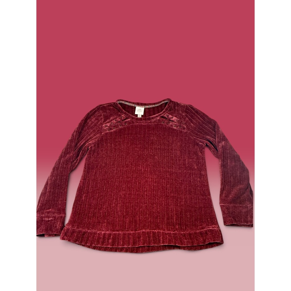 Knox Rose Dark Red Ribbed Chenille Lace Up Shoulder Top Large